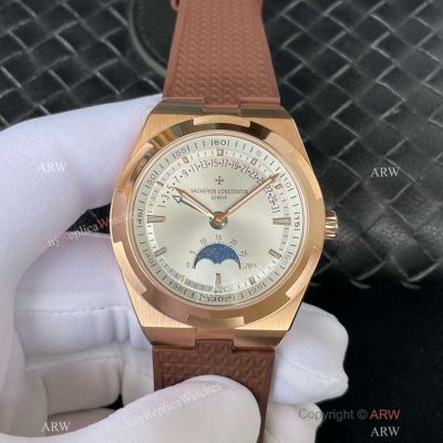 TW Factory Swiss Vacheron Constantin Retrograde Overseas Moon Dial Brown Rubber Strap